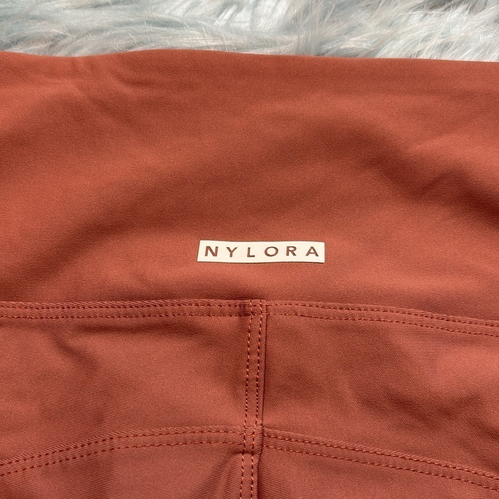 NYLORA Farrah Biker Brown Tan High Rise Shorts sz M - Picture 7 of 9